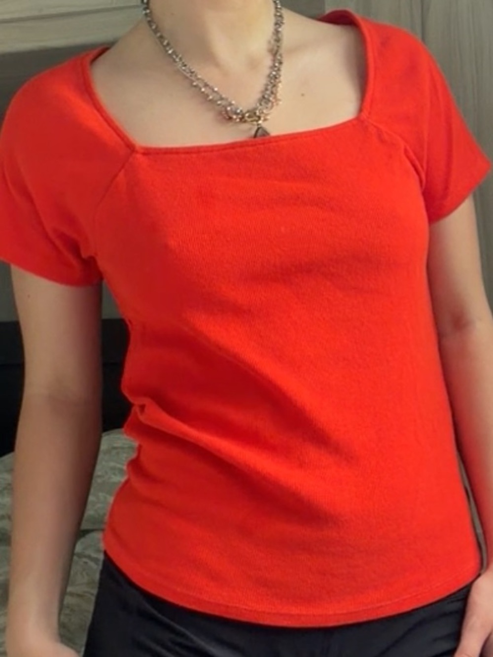 Orange Loft square neck top with short sleeves